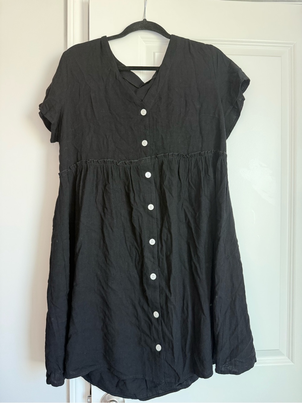 Black Button-Front Babydoll Dress